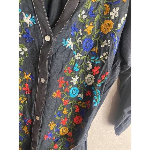 Anthropologie Tiny WOmen's Grey Emroidered Button Front Dress - Small - Picture 3 of 16